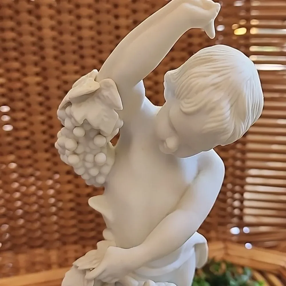 Vintage Bisque Porcelain Cherub Boy Holding Grapes Andrea By Sadek 1952